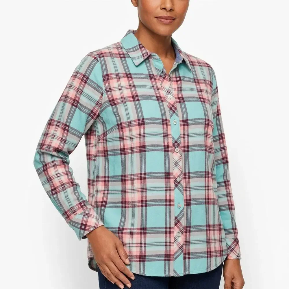 Talbots Multicolor Plaid Button-Front Button-Up Shirt Women Petite Size 2XP